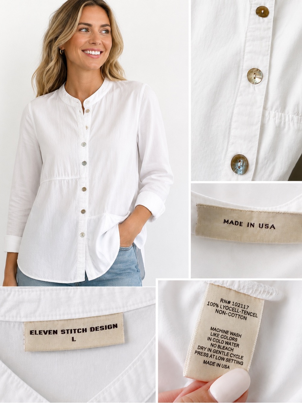 Eleven Stitch Design Girls' White Band-Collar Button-Down Shirt